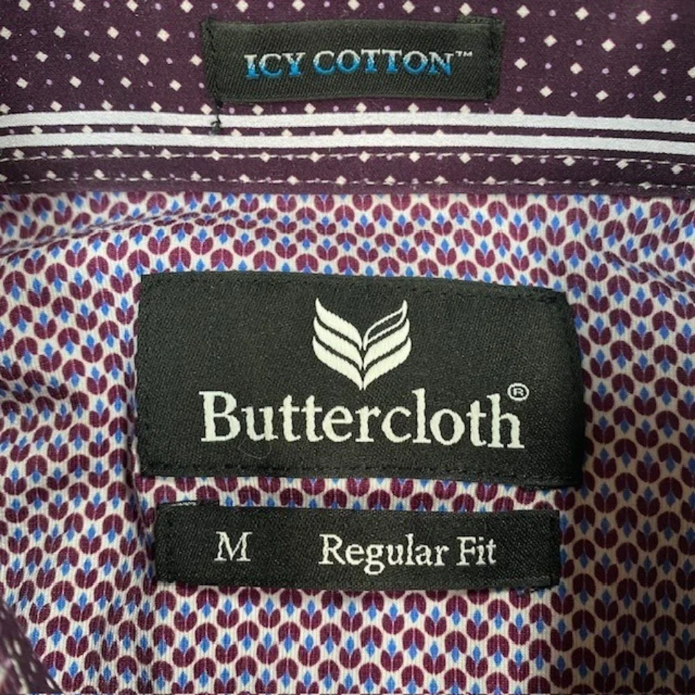 Buttercloth Mens Regular Fit Icy Cotton Geometric Print Sleeve Button Up Shirt M